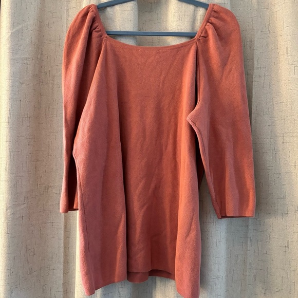 All Worthy Puffed Shoulder Long Sleeve Sweater 1X. Dusty Rose/Light Mauve - Picture 2 of 6